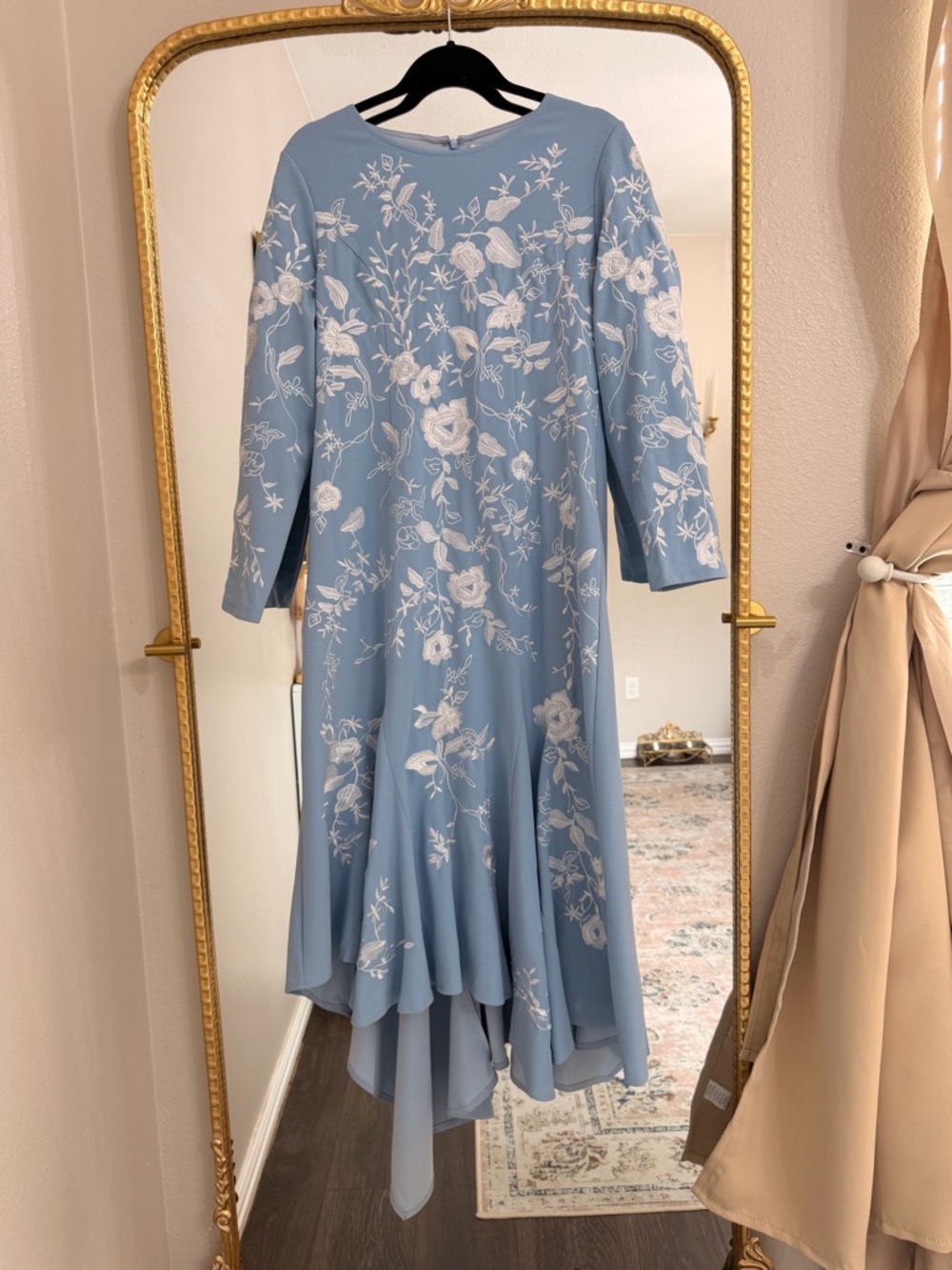 Dainty Jewells Sky Blue Midi Dress with White Floral Embroidery